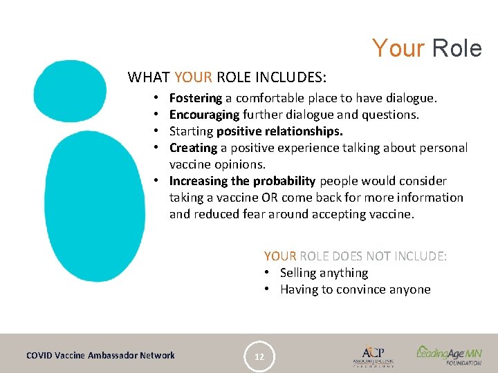 Your Role WHAT YOUR ROLE INCLUDES: Fostering a comfortable place to have dialogue. Encouraging