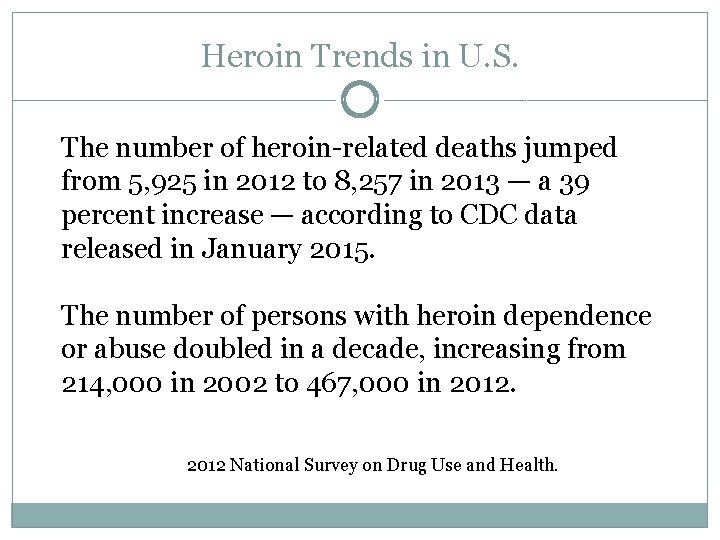 Heroin Trends in U. S. The number of heroin-related deaths jumped from 5, 925