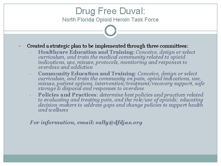 Drug Free Duval: North Florida Opioid Heroin Task Force • Created a strategic plan