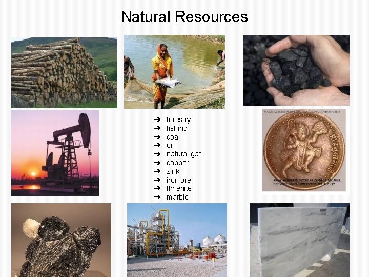 Natural Resources ➔ ➔ ➔ ➔ ➔ forestry fishing coal oil natural gas copper