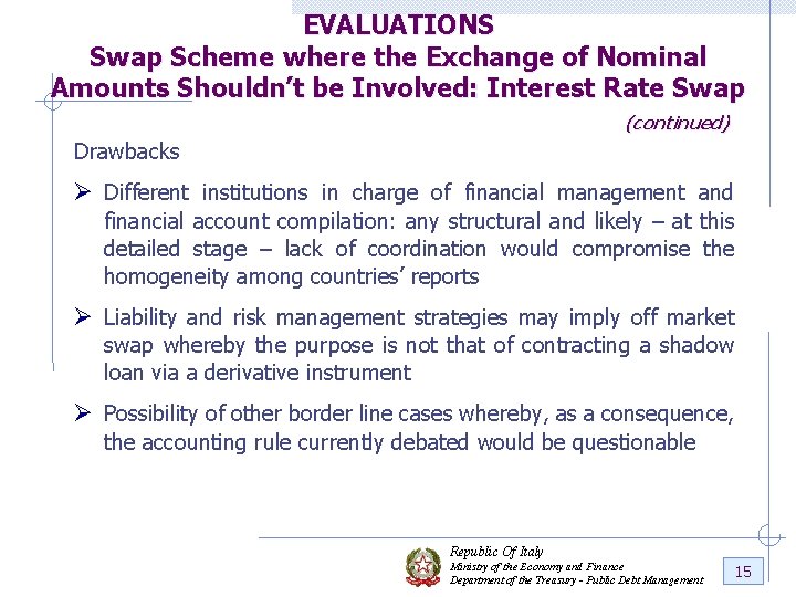 EVALUATIONS Swap Scheme where the Exchange of Nominal Amounts Shouldn’t be Involved: Interest Rate