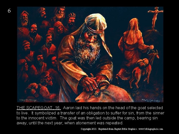 6 THE SCAPEGOAT, 16. Aaron laid his hands on the head of the goat