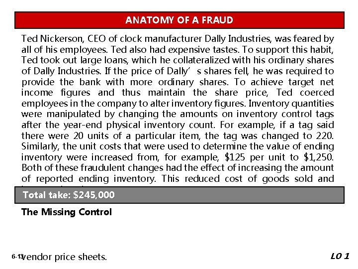 ANATOMY OF A FRAUD Ted Nickerson, CEO of clock manufacturer Dally Industries, was feared