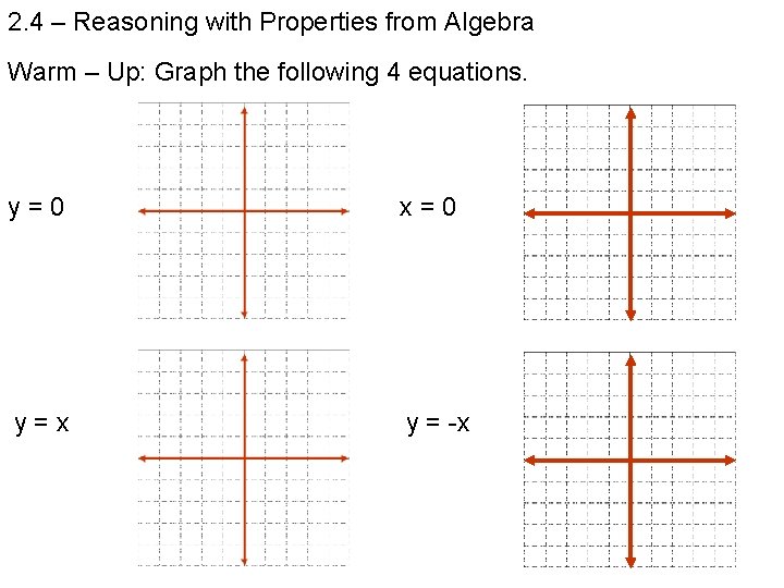 2. 4 – Reasoning with Properties from Algebra Warm – Up: Graph the following