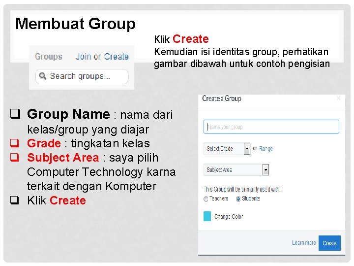 Membuat Group Klik Create Kemudian isi identitas group, perhatikan gambar dibawah untuk contoh pengisian
