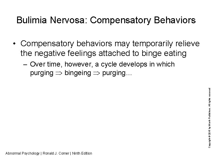 Bulimia Nervosa: Compensatory Behaviors • Compensatory behaviors may temporarily relieve the negative feelings attached