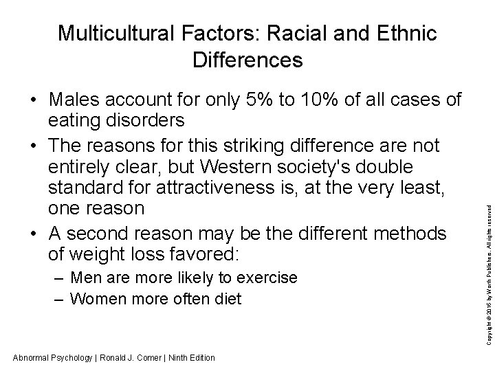  • Males account for only 5% to 10% of all cases of eating