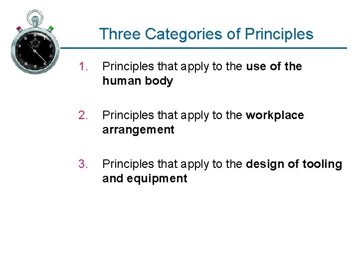 Three Categories of Principles 1. Principles that apply to the use of the human