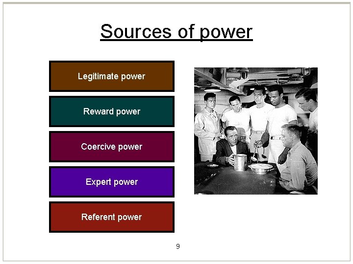 Sources of power Legitimate power Reward power Coercive power Expert power © Reuters Archive Sources of power Legitimate power Reward power Coercive power Expert power © Reuters Archive