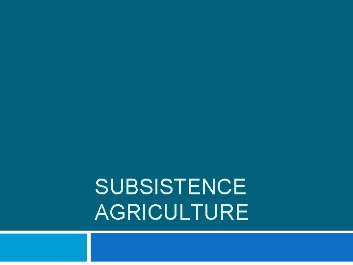 SUBSISTENCE AGRICULTURE 