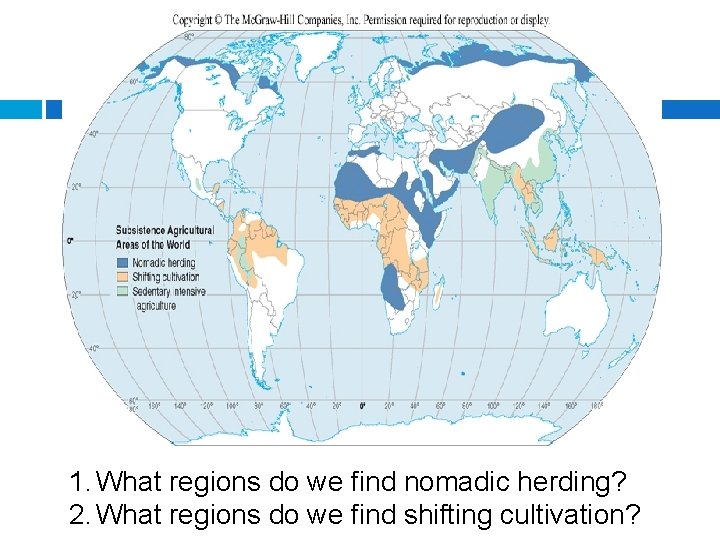 1. What regions do we find nomadic herding? 2. What regions do we find