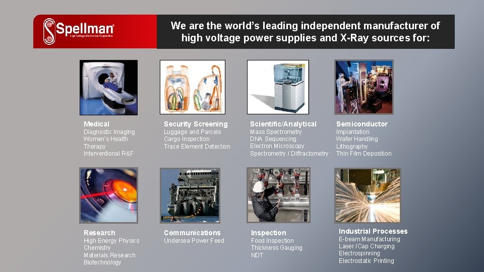 We are the world’s leading independent manufacturer of high voltage power supplies and X-Ray