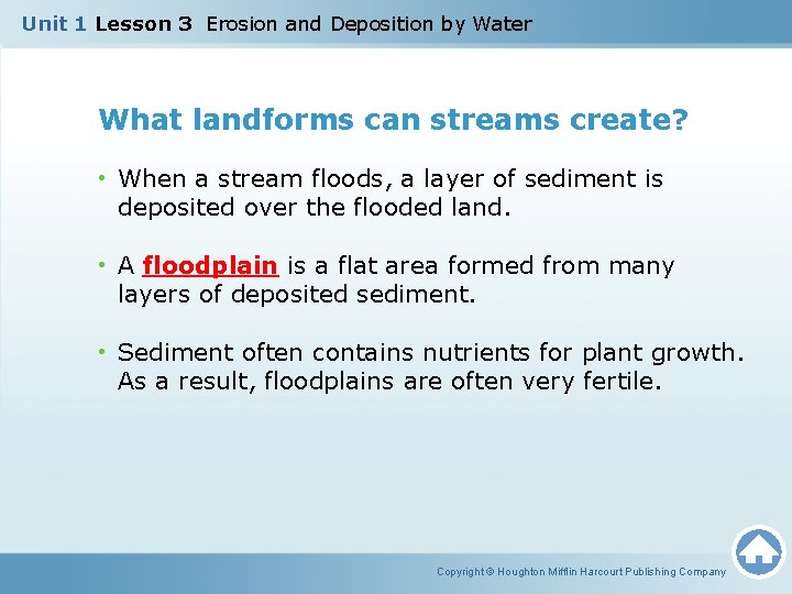 Unit 1 Lesson 3 Erosion and Deposition by Water What landforms can streams create?