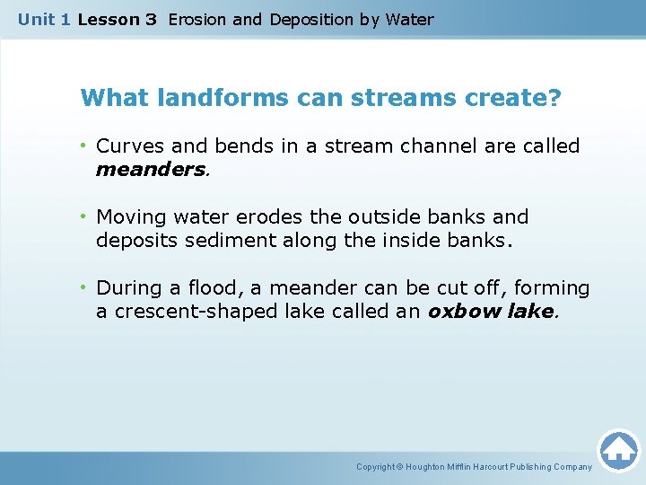 Unit 1 Lesson 3 Erosion and Deposition by Water What landforms can streams create?