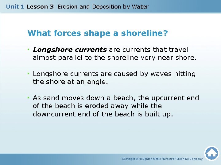 Unit 1 Lesson 3 Erosion and Deposition by Water What forces shape a shoreline?