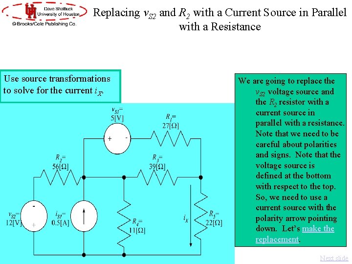 Replacing v. S 2 and R 2 with a Current Source in Parallel with