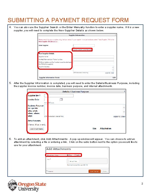 SUBMITTING A PAYMENT REQUEST FORM 4. You can also use the Supplier Search or