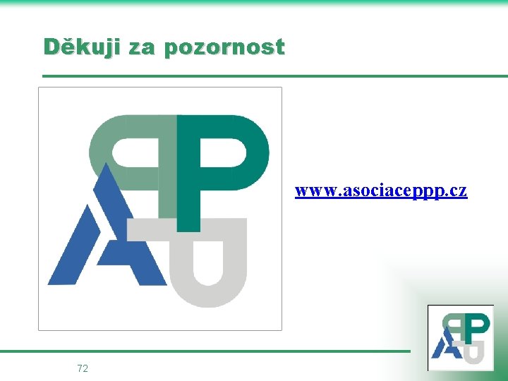 Děkuji za pozornost www. asociaceppp. cz 72 