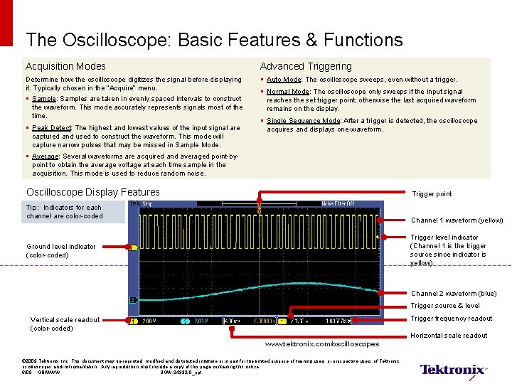 The Oscilloscope: Basic Features & Functions Acquisition Modes Advanced Triggering Determine how the oscilloscope The Oscilloscope: Basic Features & Functions Acquisition Modes Advanced Triggering Determine how the oscilloscope