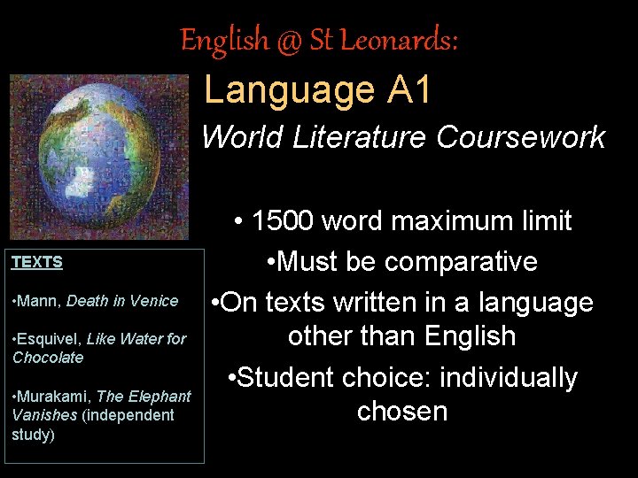 English @ St Leonards: Language A 1 World Literature Coursework TEXTS • Mann, Death