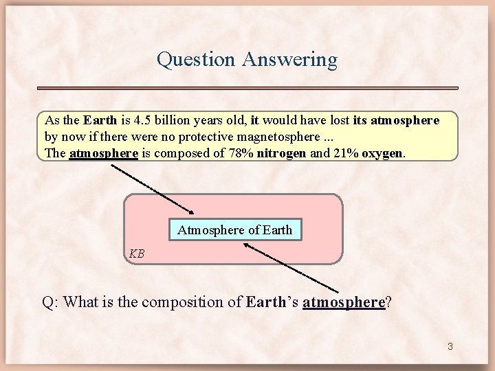 Question Answering As the Earth is 4. 5 billion years old, it would have