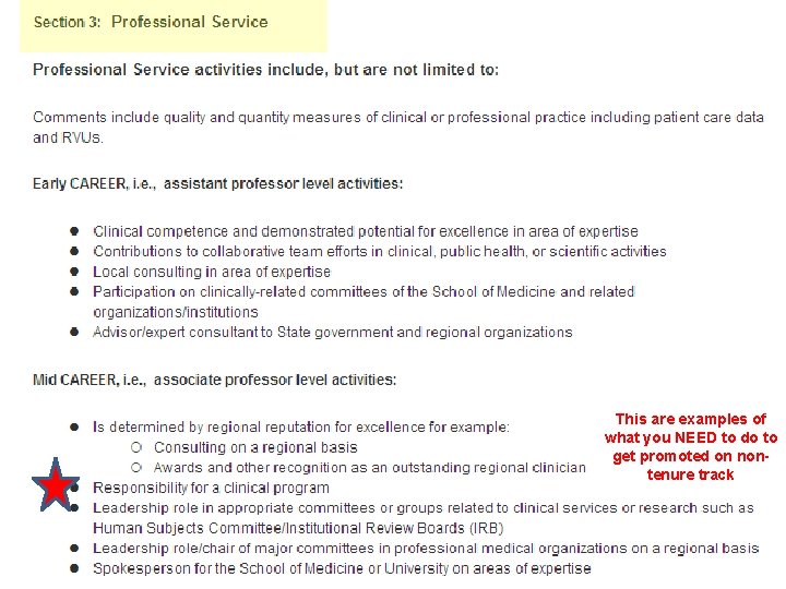 This are examples of what you NEED to do to get promoted on nontenure