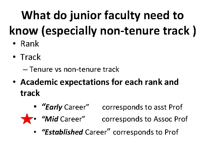 What do junior faculty need to know (especially non-tenure track ) • Rank •