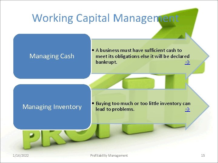 Working Capital Management Managing Cash • A business must have sufficient cash to meet