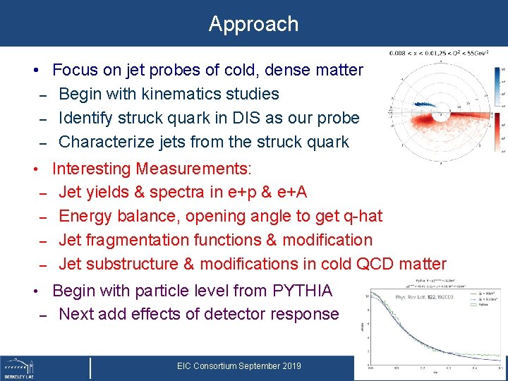 Approach • Focus on jet probes of cold, dense matter – Begin with kinematics