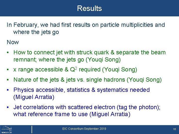 Results In February, we had first results on particle multiplicities and where the jets