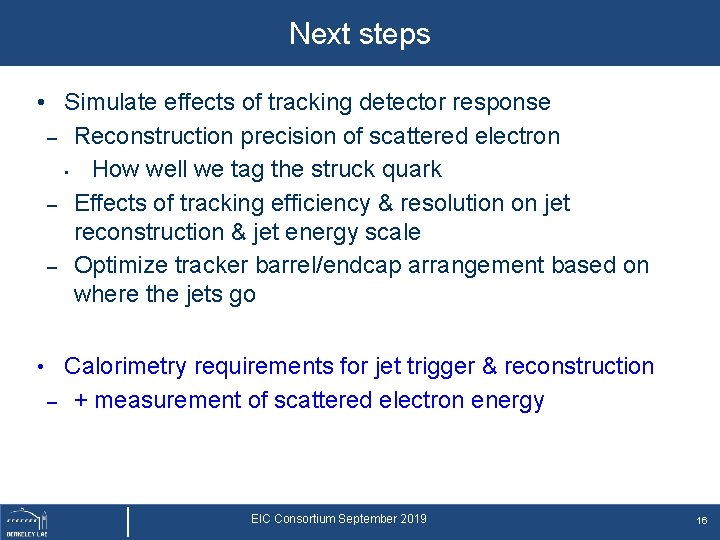 Next steps • Simulate effects of tracking detector response – Reconstruction precision of scattered