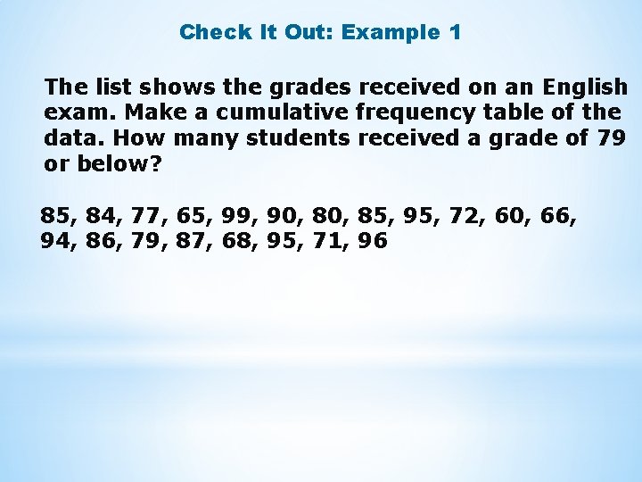 Check It Out: Example 1 The list shows the grades received on an English