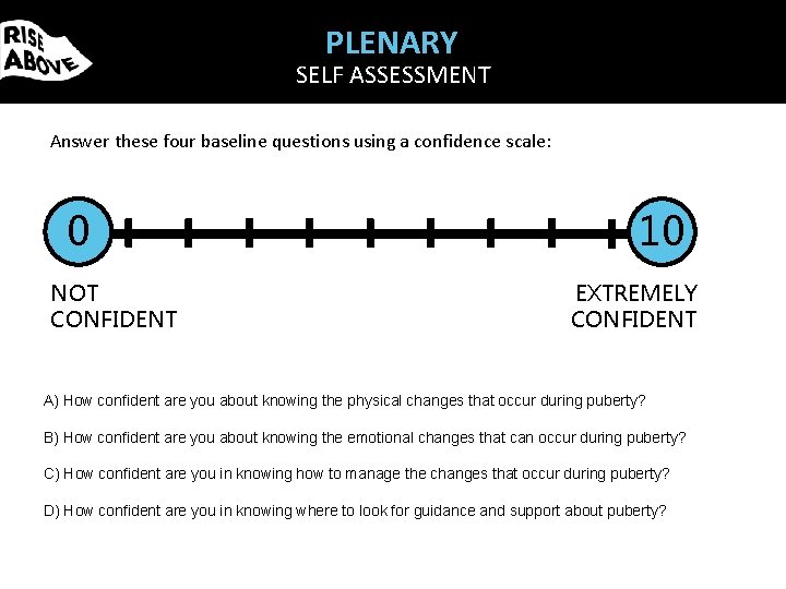 PLENARY TOP TIP SELF ASSESSMENT Answer these four baseline questions using a confidence scale: