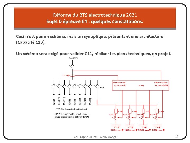 Réforme du BTS électrotechnique 2021 Sujet 0 épreuve E 4 : quelques constatations. Ceci