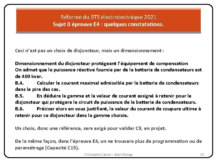 Réforme du BTS électrotechnique 2021 Sujet 0 épreuve E 4 : quelques constatations. Ceci