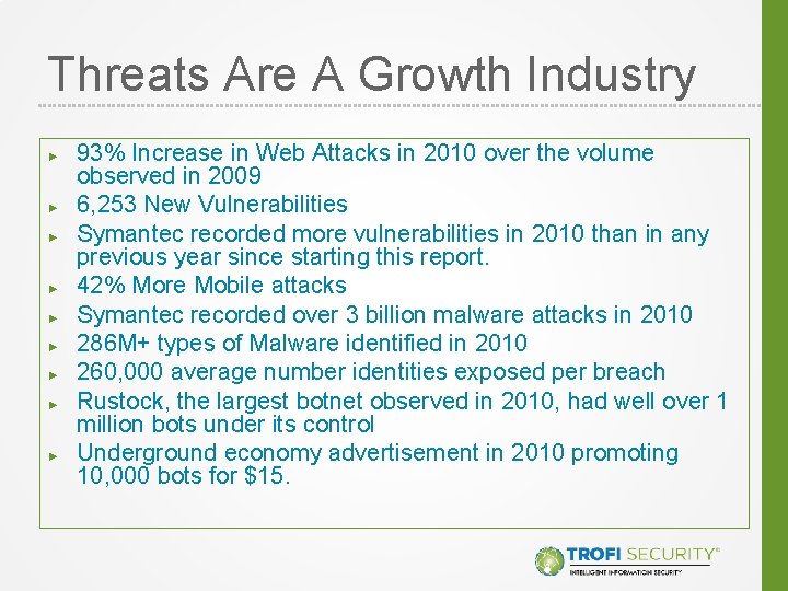 Threats Are A Growth Industry ► ► ► ► ► 93% Increase in Web