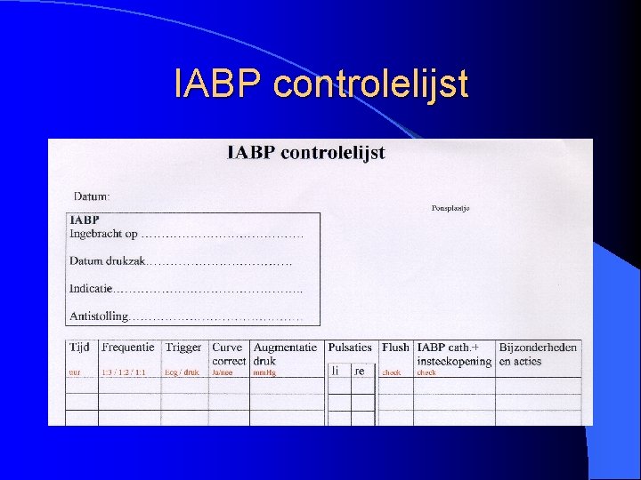 IABP controlelijst 