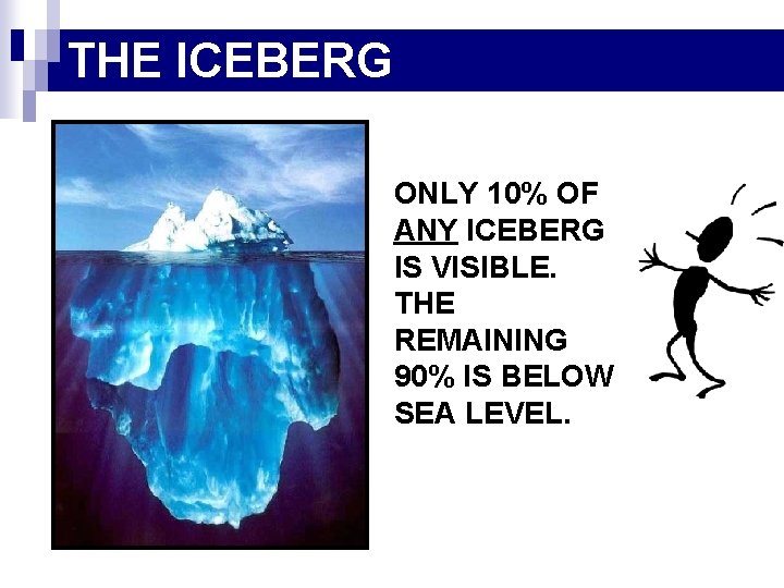 THE ICEBERG ONLY 10% OF ANY ICEBERG IS VISIBLE. THE REMAINING 90% IS BELOW