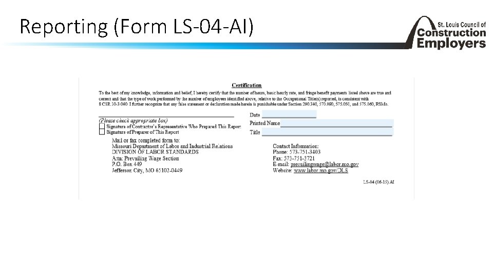 Reporting (Form LS-04 -AI) 