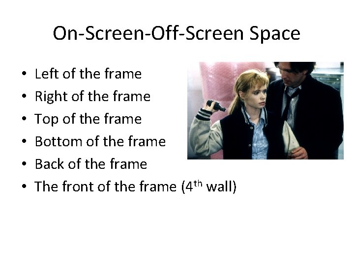 On-Screen-Off-Screen Space • • • Left of the frame Right of the frame Top