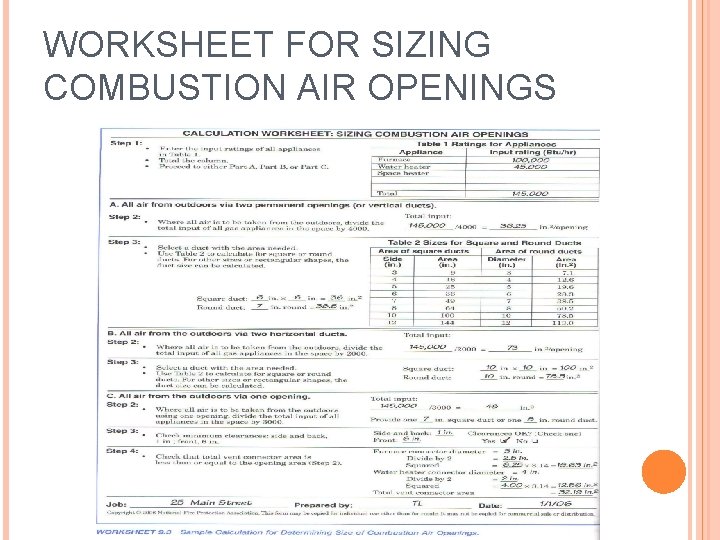 WORKSHEET FOR SIZING COMBUSTION AIR OPENINGS WORKSHEET FOR SIZING COMBUSTION AIR OPENINGS