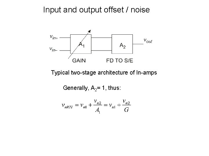 Input and output offset / noise Typical two-stage architecture of In-amps Generally, A 2=