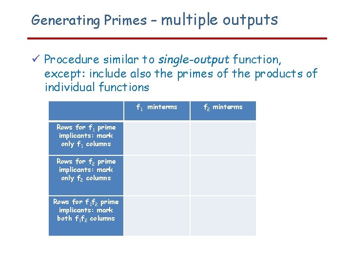 Generating Primes – multiple outputs Procedure similar to single-output function, except: include also the