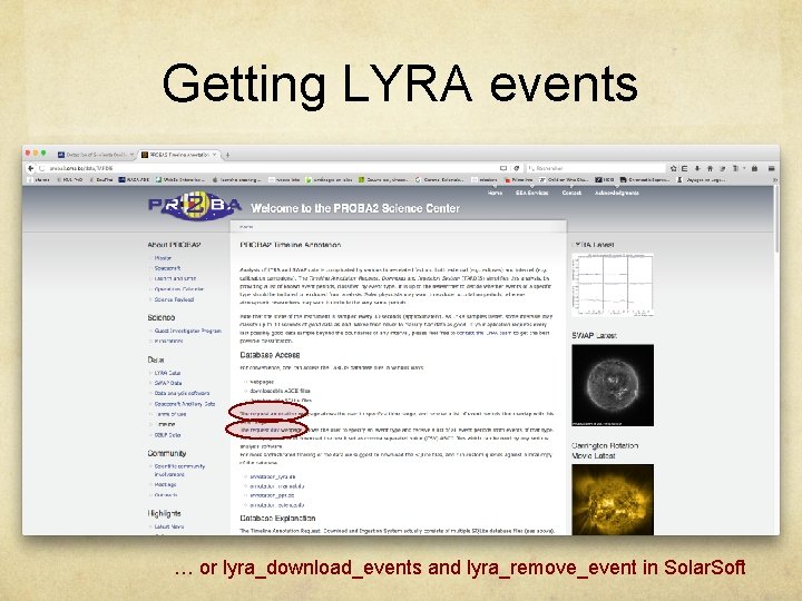 Getting LYRA events … or lyra_download_events and lyra_remove_event in Solar. Soft 
