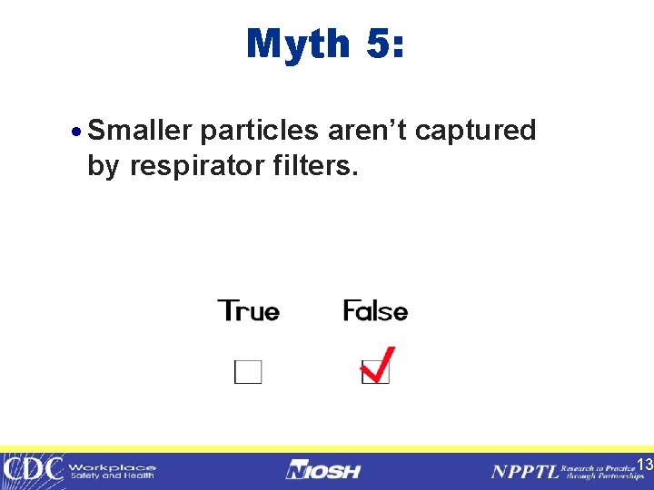 Myth 5: · Smaller particles aren’t captured by respirator filters. 13 