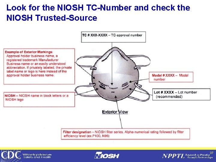 Look for the NIOSH TC-Number and check the NIOSH Trusted-Source 37 