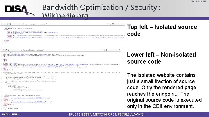 Bandwidth Optimization / Security : Wikipedia. org UNCLASSIFIED Top left – Isolated source code