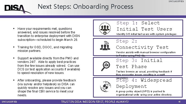 Next Steps: Onboarding Process § Have your requirements met, questions answered, and issues resolved