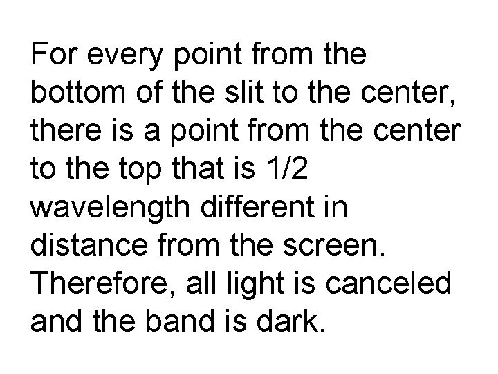 For every point from the bottom of the slit to the center, there is