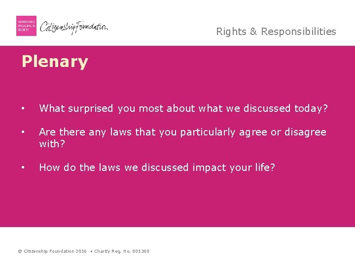 Rights & Responsibilities Plenary • What surprised you most about what we discussed today?